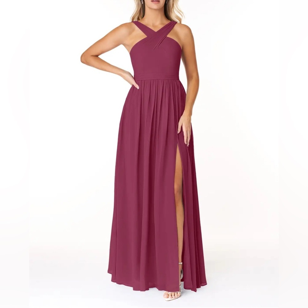 AZAZIE ELVIRA MULBERRY A-LINE PLEATED CHIFFON DRESS GOWN SIZE A12 NEW
